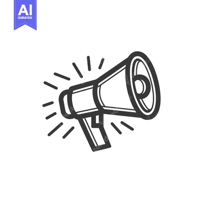 Premium design asset: Black and White Line Art Illustration of a Megaphone