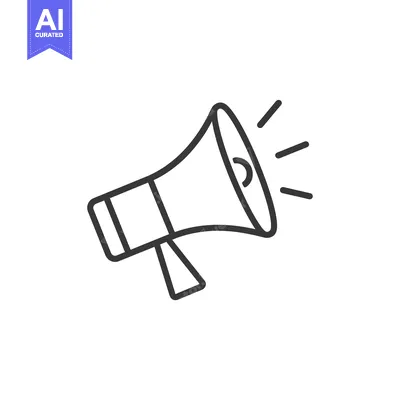 Aset desain premium: Black and White Line Art Illustration of a Megaphone