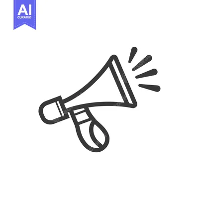 Premium design asset: Black and White Line Art Illustration of a Megaphone with Sound Waves