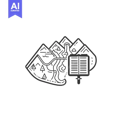Popular premium asset: Black and White Line Art Illustration of a Mountain Landscape with an