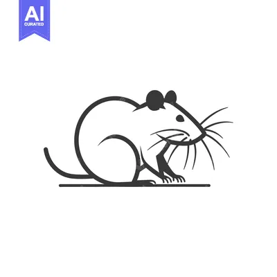 Premium design asset: Black and White Line Art Illustration of a Mouse