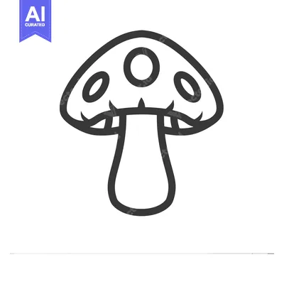 Aset desain premium: Black and white line art illustration of a mushroom with three dots on