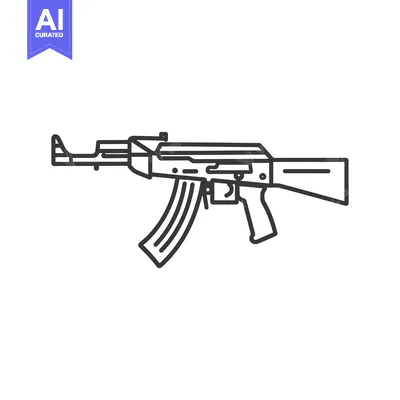Aset premium populer: Black and White Line Art Illustration of an AK-47 Assault Rifle