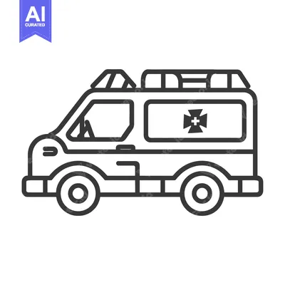 Black and White Line Art Illustration of an Ambulance