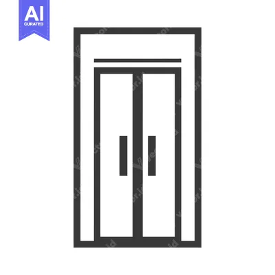 Aset desain premium: Black and White Line Art Illustration of an Elevator Door
