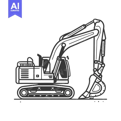 Aset premium populer: Black and White Line Art Illustration of an Excavator