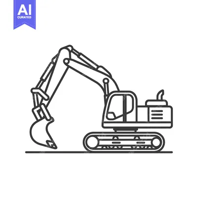 Aset desain premium: Black and white line art illustration of an excavator