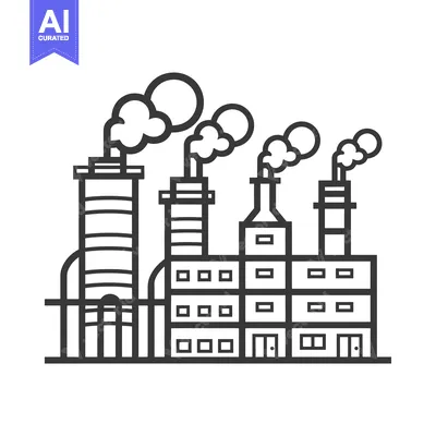 Aset premium populer: Black and White Line Art Illustration of an Industrial Factory with Sm