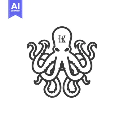 Popular premium asset: Black and White Line Art Illustration of an Octopus with "HK" Initials