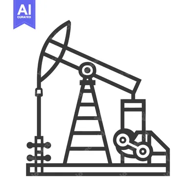 Black and white line art illustration of an oil pump jack