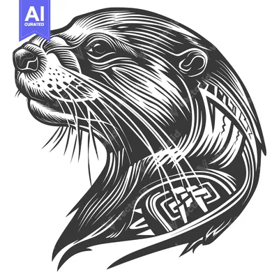 Aset premium populer: Black and White Line Art Illustration of an Otter Head