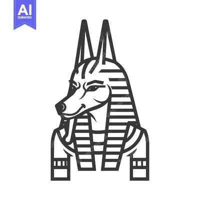 Premium design asset: Black and White Line Art Illustration of Anubis, the Egyptian God of t