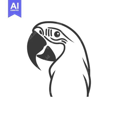 Aset desain premium: Black and White Line Art Illustration of a Parrot's Head