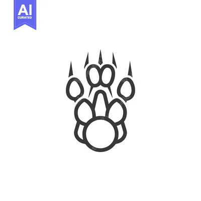 Aset desain premium: Black and White Line Art Illustration of a Paw Print with Claws