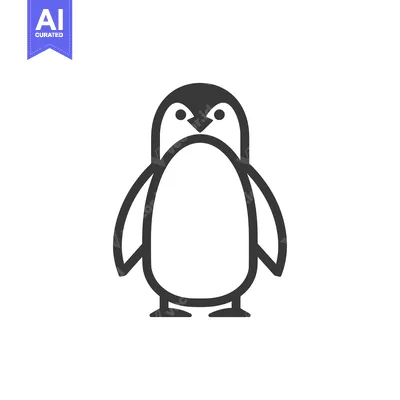 Premium design asset: Black and white line art illustration of a penguin