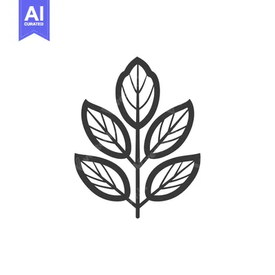 Aset desain premium: Black and White Line Art Illustration of a Plant Branch with Five Leav