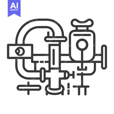 Aset premium populer: Black and white line art illustration of a plumbing system