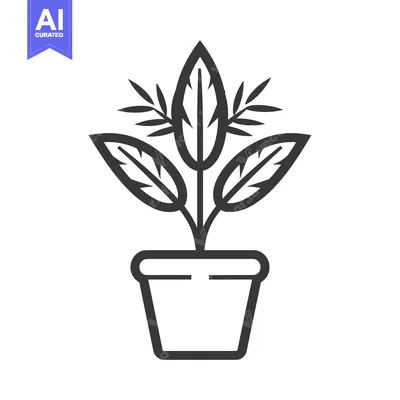 Premium design asset: Black and white line art illustration of a potted plant