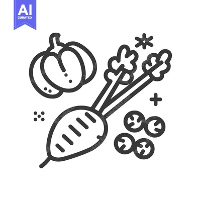 Aset premium populer: Black and white line art illustration of a pumpkin, carrot, and other