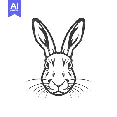 Aset desain premium: Black and White Line Art Illustration of a Rabbit's Face