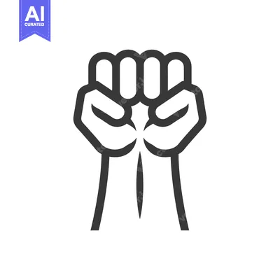Aset desain premium: Black and white line art illustration of a raised fist