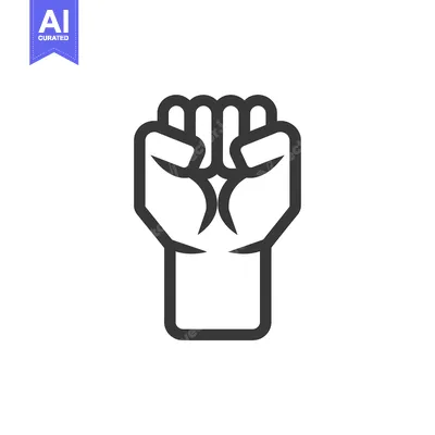 Aset desain premium: Black and White Line Art Illustration of a Raised Fist