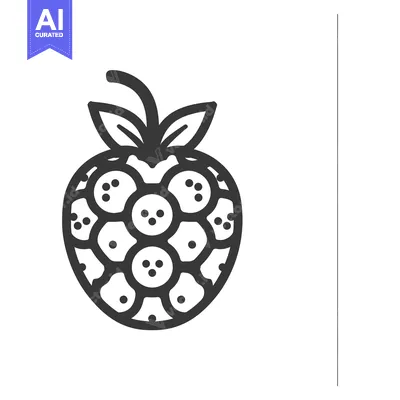 Aset desain premium: Black and white line art illustration of a raspberry