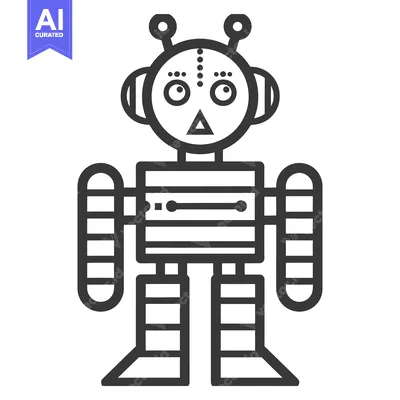 Premium design asset: Black and white line art illustration of a robot