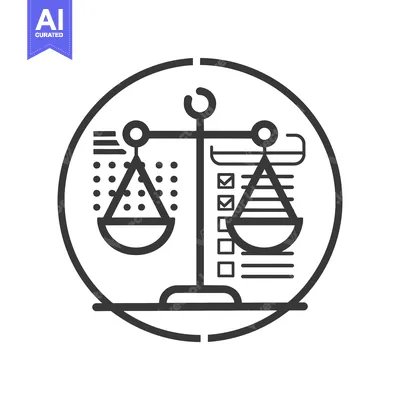 Aset desain premium: Black and White Line Art Illustration of a Scale with Two Dishes
