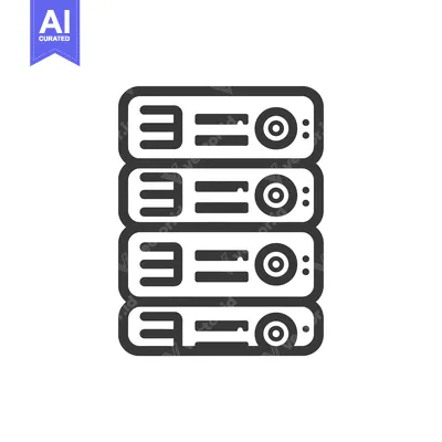 Black and White Line Art Illustration of a Server Rack