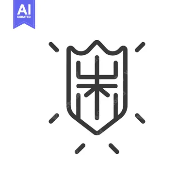 Aset desain premium: Black and White Line Art Illustration of a Shield with a Cross Inside