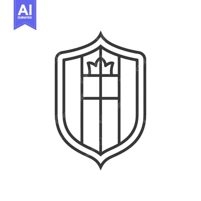 Aset premium populer: Black and White Line Art Illustration of a Shield with a Crown on Top