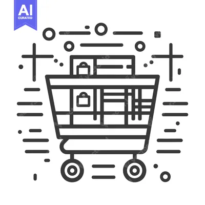 Premium design asset: Black and White Line Art Illustration of a Shopping Cart