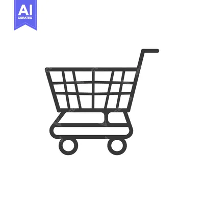 Aset desain premium: Black and White Line Art Illustration of a Shopping Cart