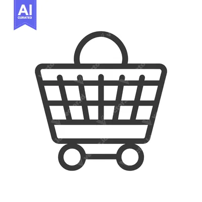 Premium design asset: Black and White Line Art Illustration of a Shopping Cart