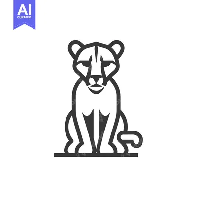 Aset desain premium: Black and White Line Art Illustration of a Sitting Cheetah