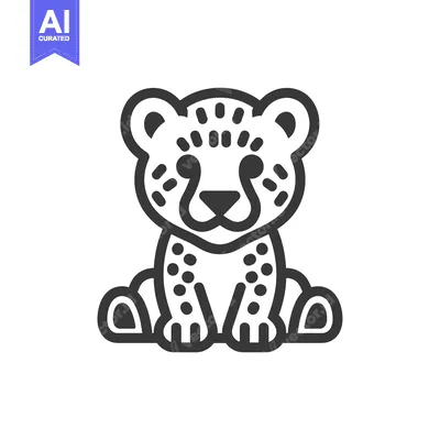 Aset premium populer: Black and White Line Art Illustration of a Sitting Cheetah Cub