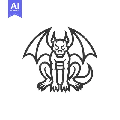 Aset desain premium: Black and White Line Art Illustration of a Sitting Dragon