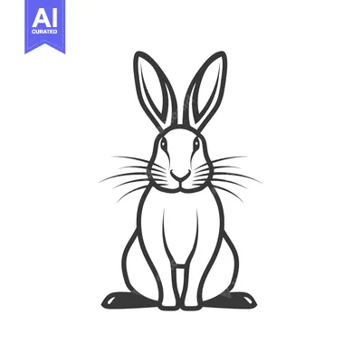 Premium design asset: Black and White Line Art Illustration of a Sitting Rabbit