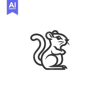 Premium design asset: Black and White Line Art Illustration of a Sitting Squirrel