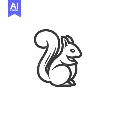 Premium design asset: Black and White Line Art Illustration of a Sitting Squirrel