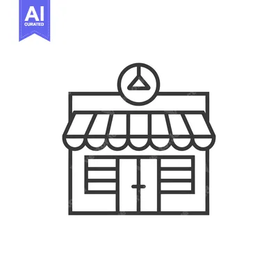 Aset desain premium: Black and White Line Art Illustration of a Small Shop with a Striped A