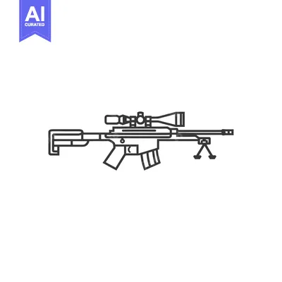 Aset desain premium: Black and White Line Art Illustration of a Sniper Rifle