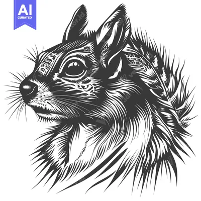Aset premium populer: Black and White Line Art Illustration of a Squirrel's Head