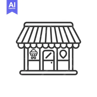 Premium design asset: Black and White Line Art Illustration of a Store Building