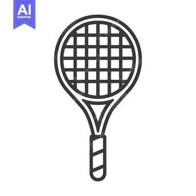 Aset desain premium: Black and white line art illustration of a tennis racket