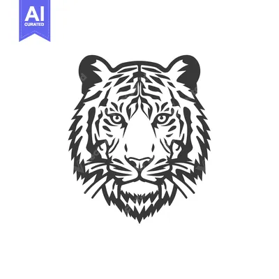Premium design asset: Black and White Line Art Illustration of a Tiger's Head