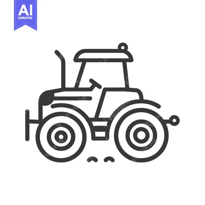 Aset desain premium: Black and white line art illustration of a tractor