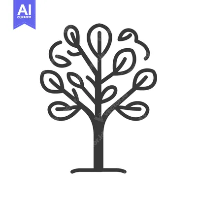 Popular premium asset: Black and white line art illustration of a tree with leaves