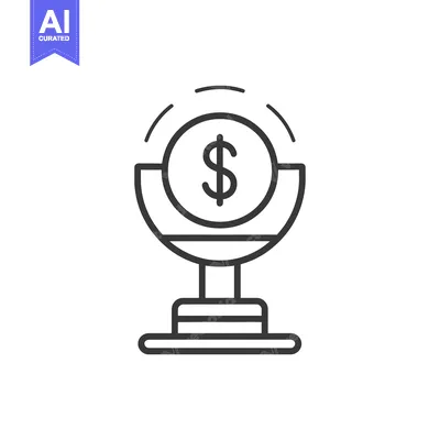 Aset desain premium: Black and white line art illustration of a trophy with a dollar sign